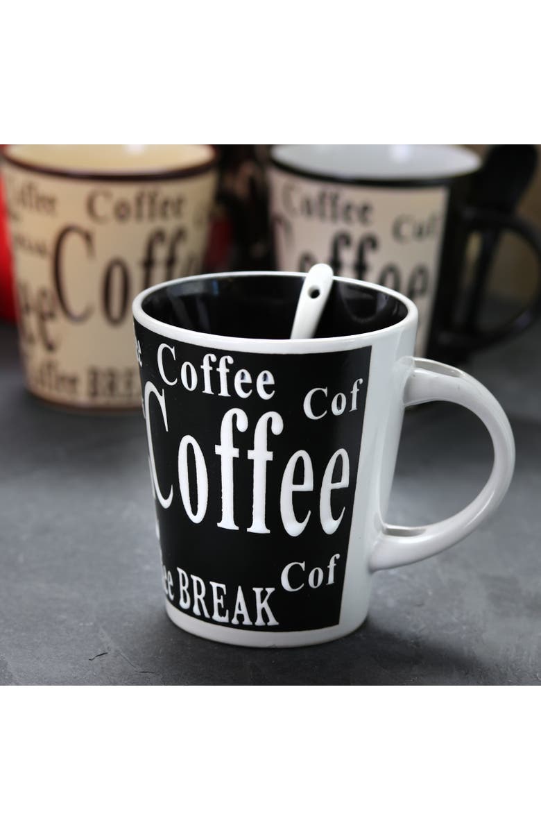 Gibson Bareggio 8 Piece 13 Ounce Coffee Mug with Spoon Set, Service for 4, Alternate, color, Assorted