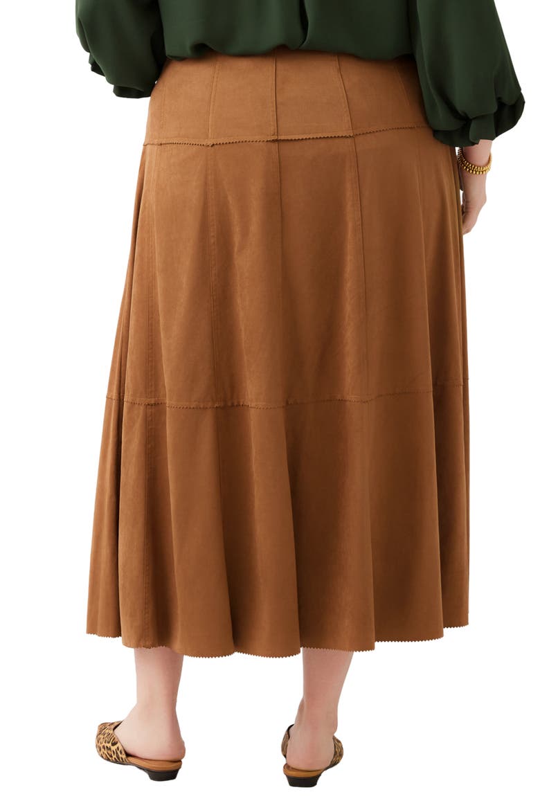 Tiered Faux Suede Midi Skirt, Alternate, color, CAMEL