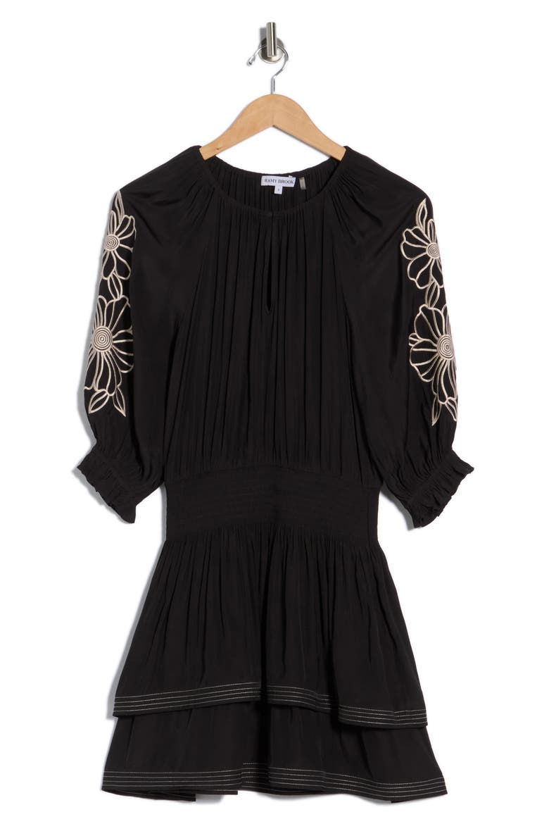 Tayla Floral Embroidered Minidress, Alternate, color, BLACK