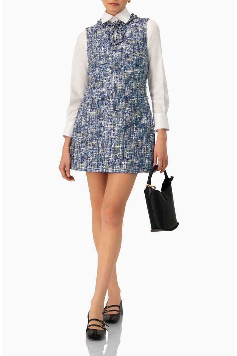 Sleeveless A-Line  Dress with Sequined Boucle Fabric, Alternate, color, Blue