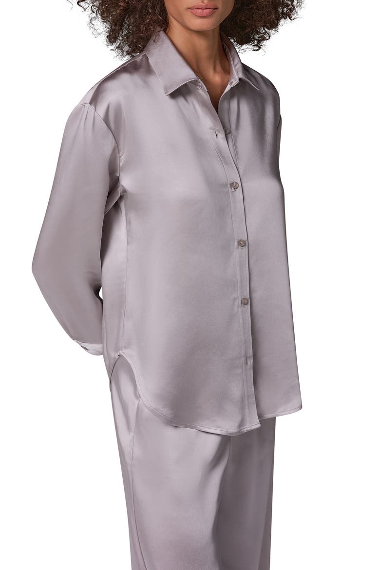 Satin Button Front Shirt, Alternate, color, VAPOR