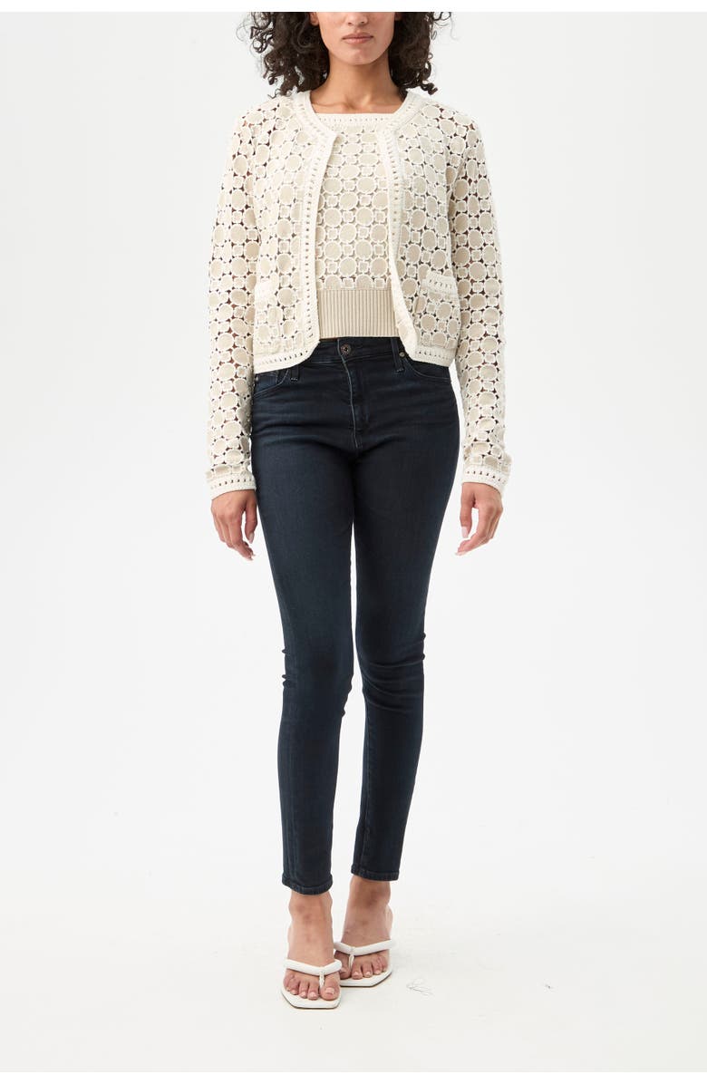 Trina Turk Sinai Geometric Knit Cardigan, Alternate, color, Biarritz Beige/Whitewash