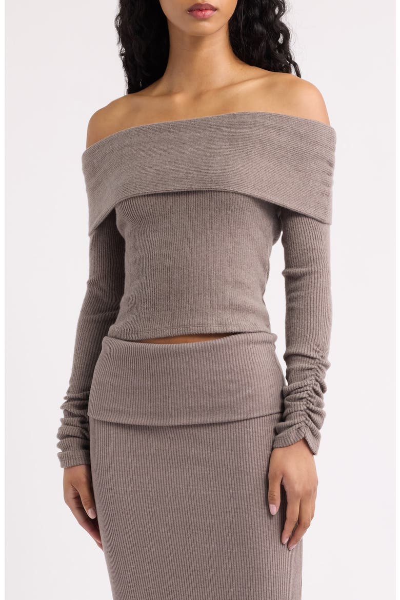 Caricia Off the Shoulder Ribbed Sweater, Main, color, TAUPE