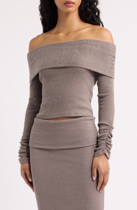 Caricia Off the Shoulder Ribbed Sweater