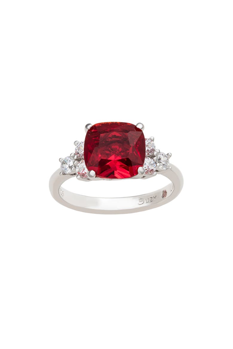 Cushion Cut Cubic Zirconia Engagement Ring, Alternate, color, RED