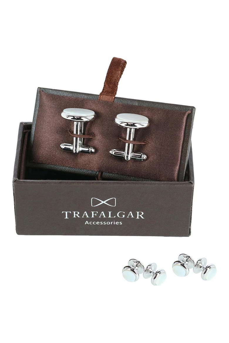 Sutton Mother of Pearl Cuff Link & Stud Set, Alternate, color, RHODIUM WITH MOTHER OF PEARL
