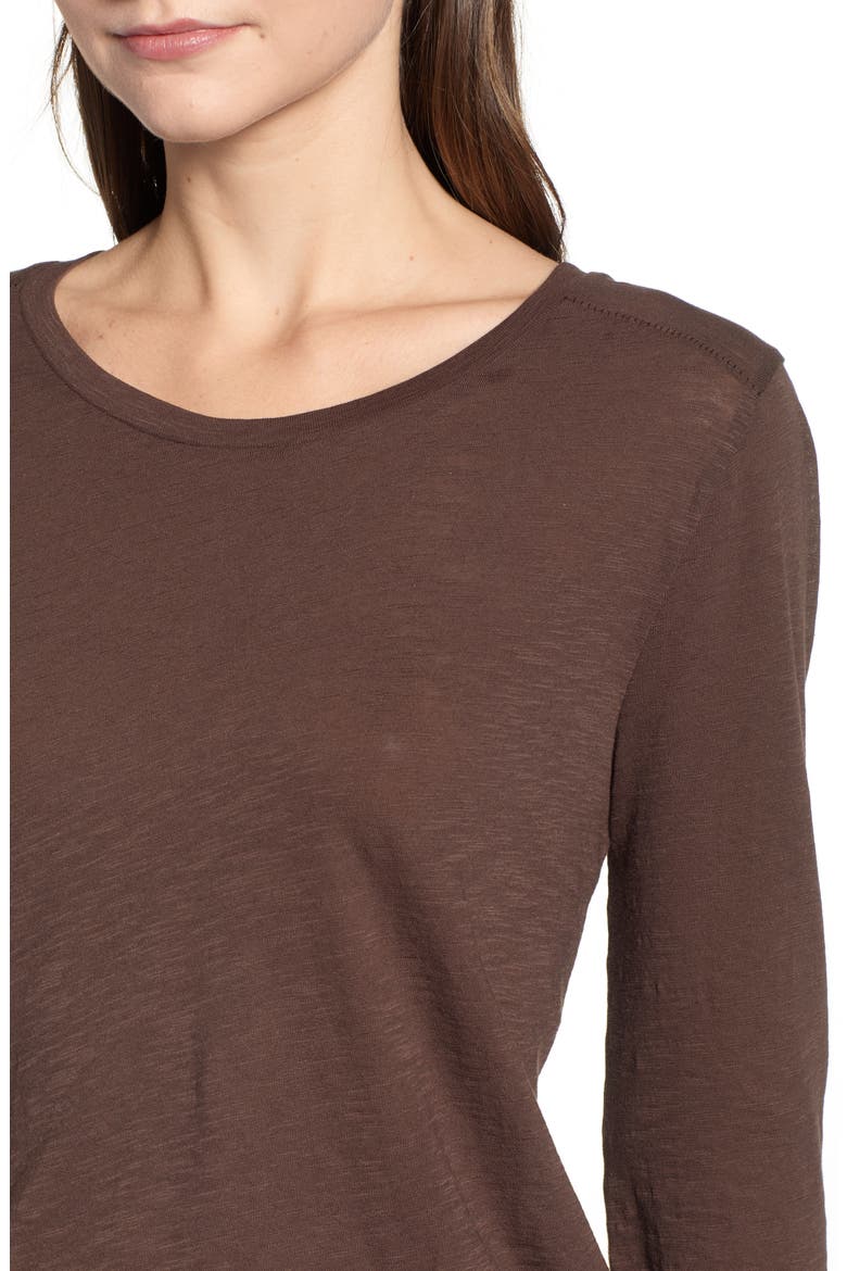 Whisper Cotton Long Sleeve Crewneck Tee, Alternate, color, COFFEE