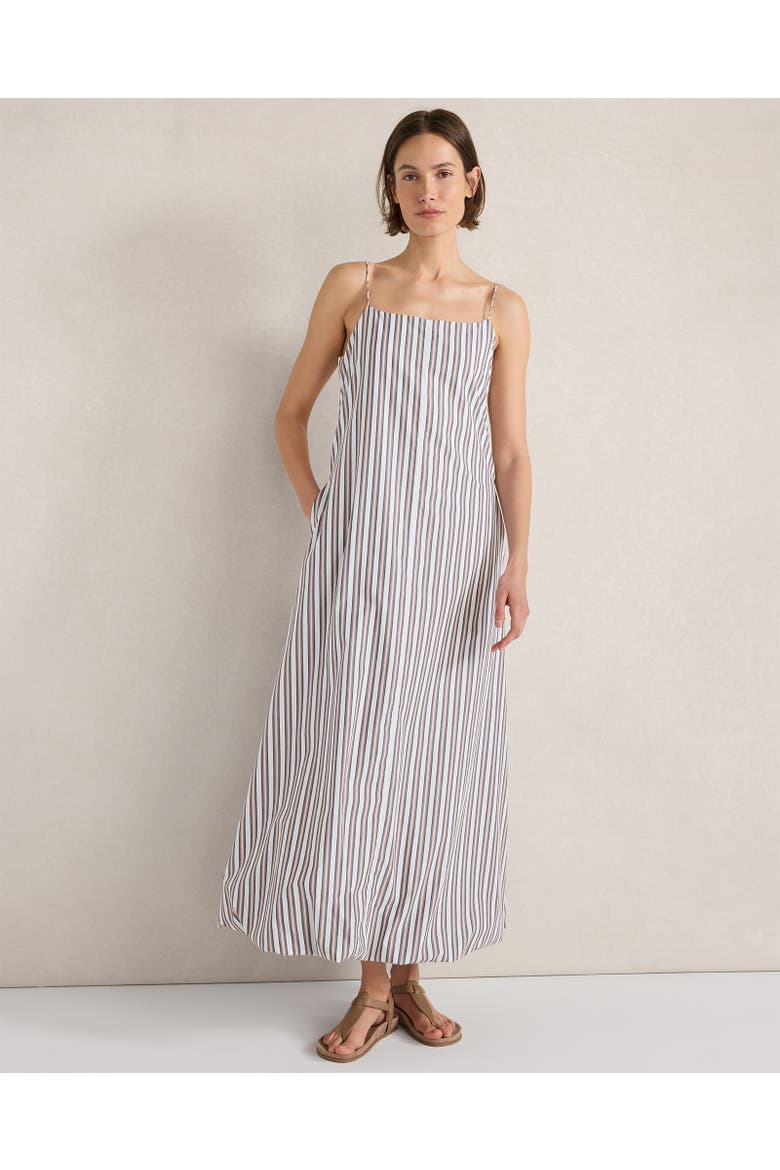 Organic Cotton Poplin Stripe Bubble Hem Maxi Dress, Main, color, Deep Willow Multi