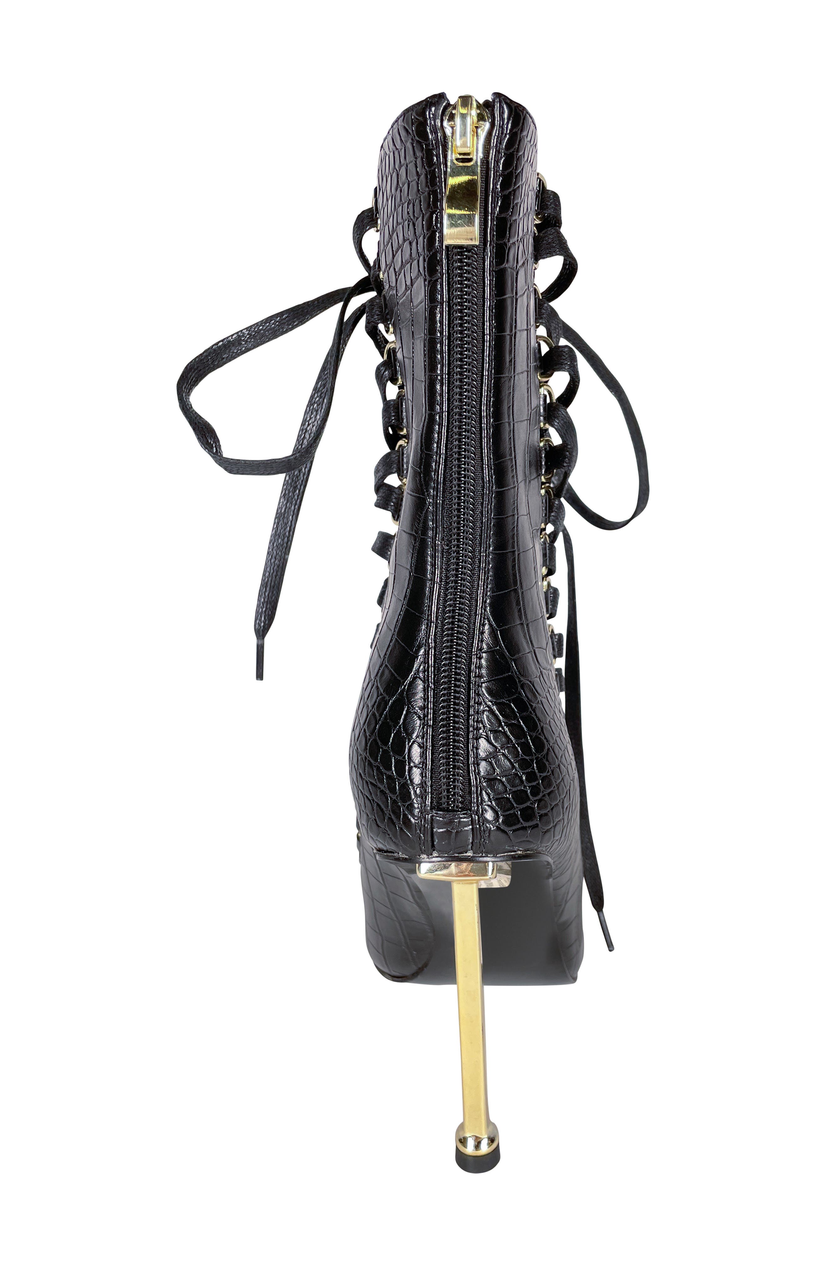AZALEA WANG Croc Embossed Lace-Up Boot, Alternate, color, 