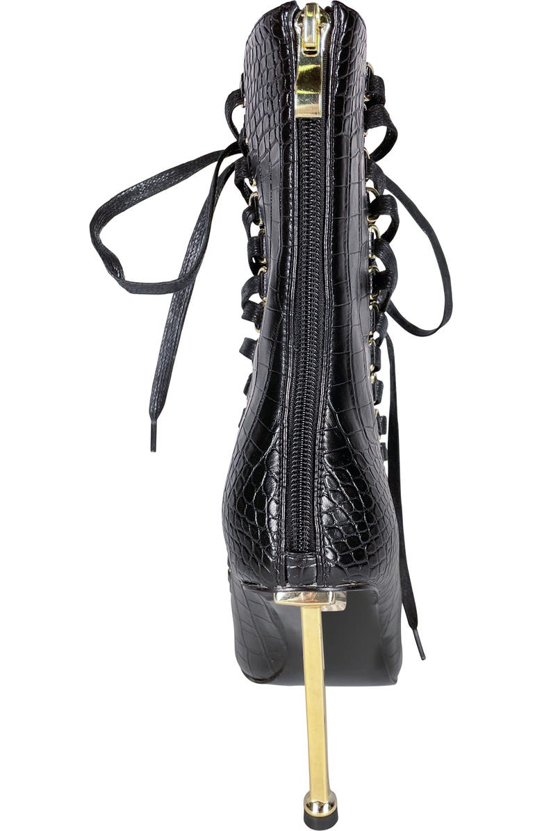 AZALEA WANG Croc Embossed Lace-Up Boot, Alternate, color,