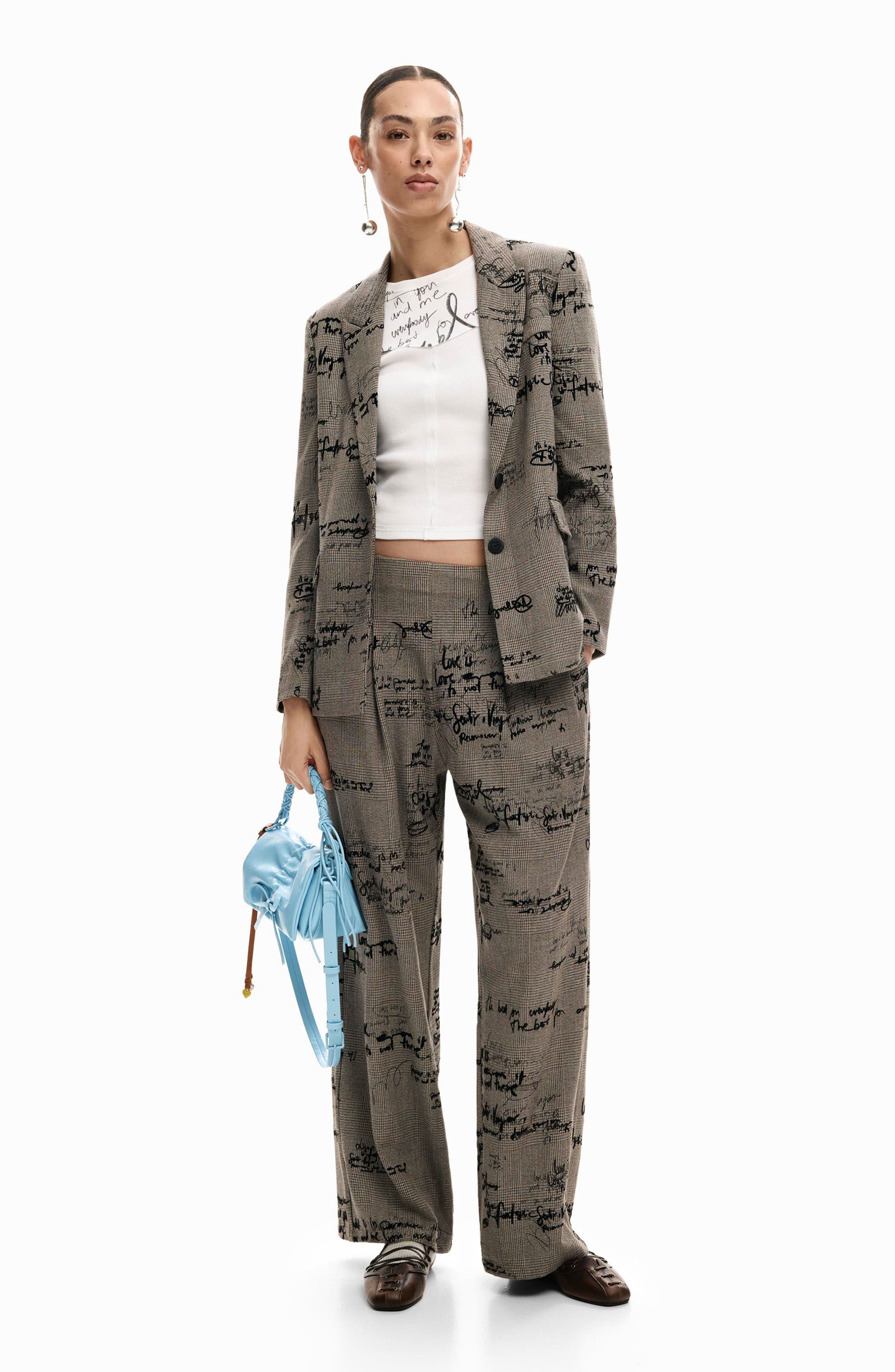 Lettering Print Houndstooth Single Breasted Blazer - image 2