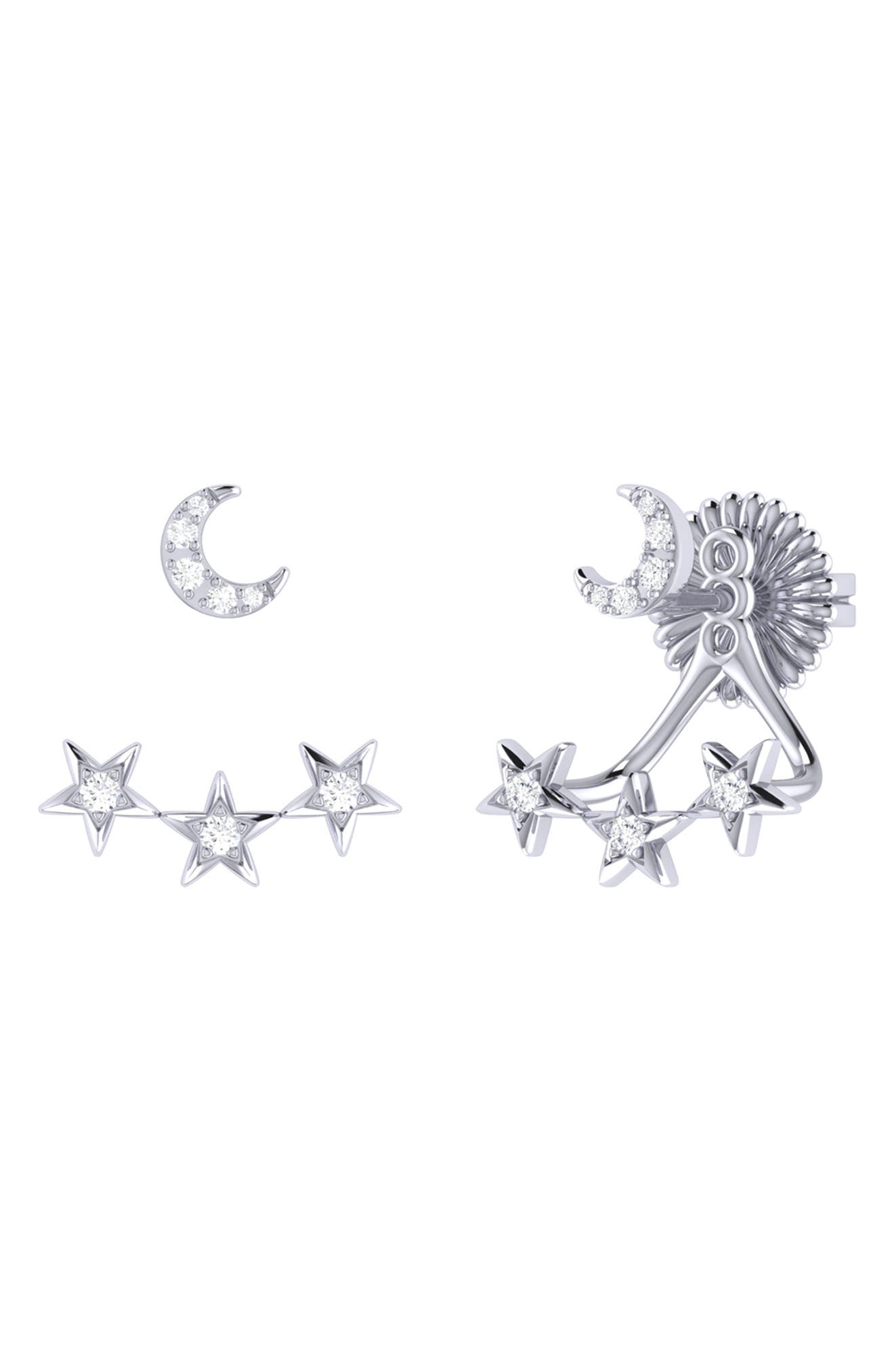 LuvMyJewelry Star Trio Crescent Jacket Earrings