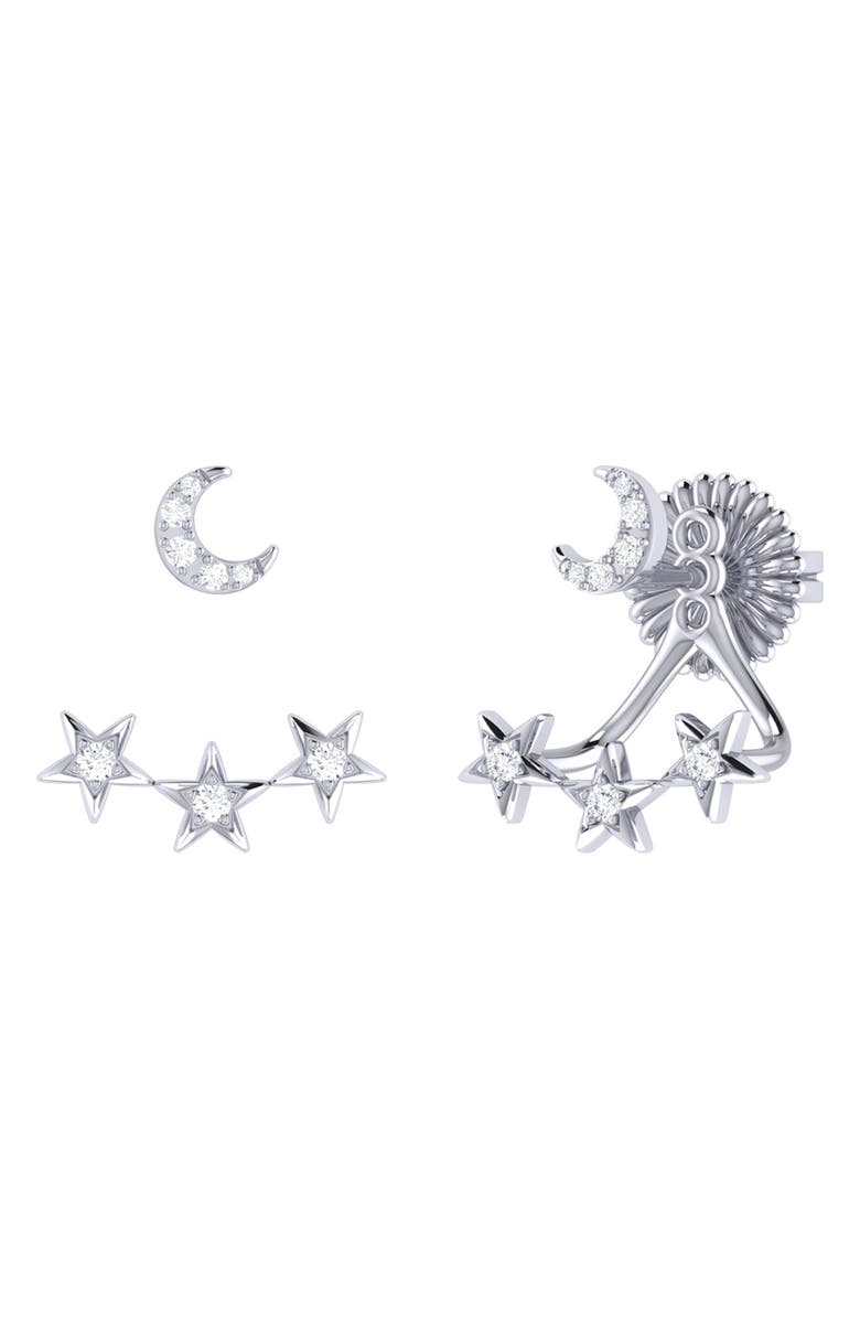 LuvMyJewelry Star Trio Crescent Jacket Earrings, Main, color, Silver