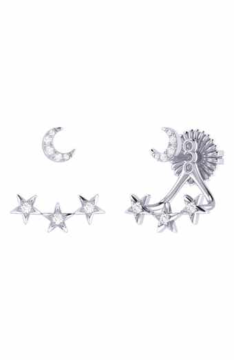 LuvMyJewelry Star Trio Crescent Jacket Earrings