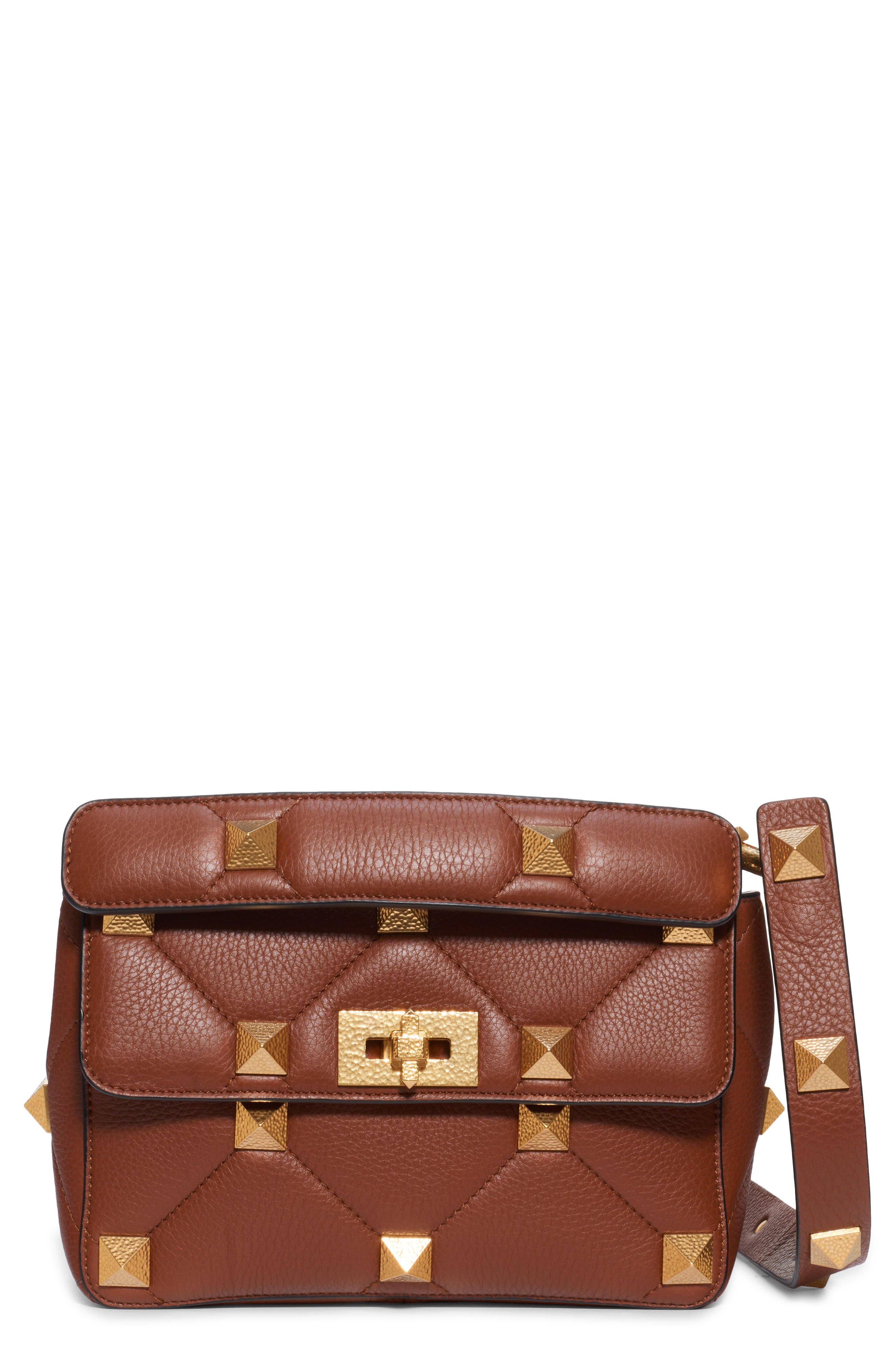 Valentino Garavani Medium Roman Stud Matelassé Leather Shoulder Bag, Main, color, 