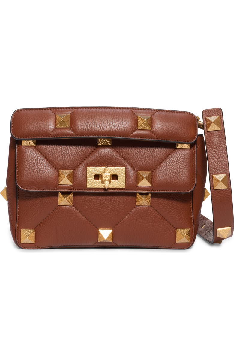Valentino Garavani Medium Roman Stud Matelassé Leather Shoulder Bag, Main, color,