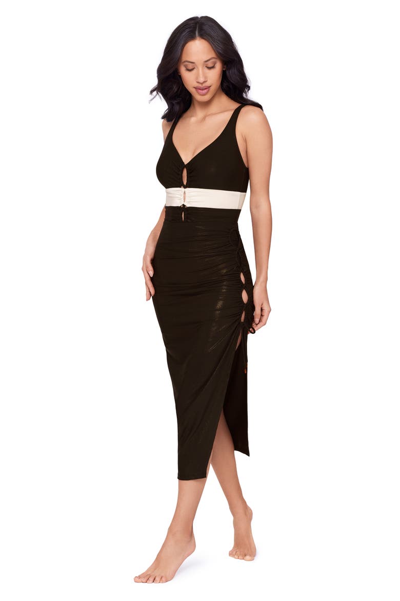 Block Party Ruched Side Tie Convertible Cover-Up Maxi Skirt, Alternate, color, BRONZE BROWN