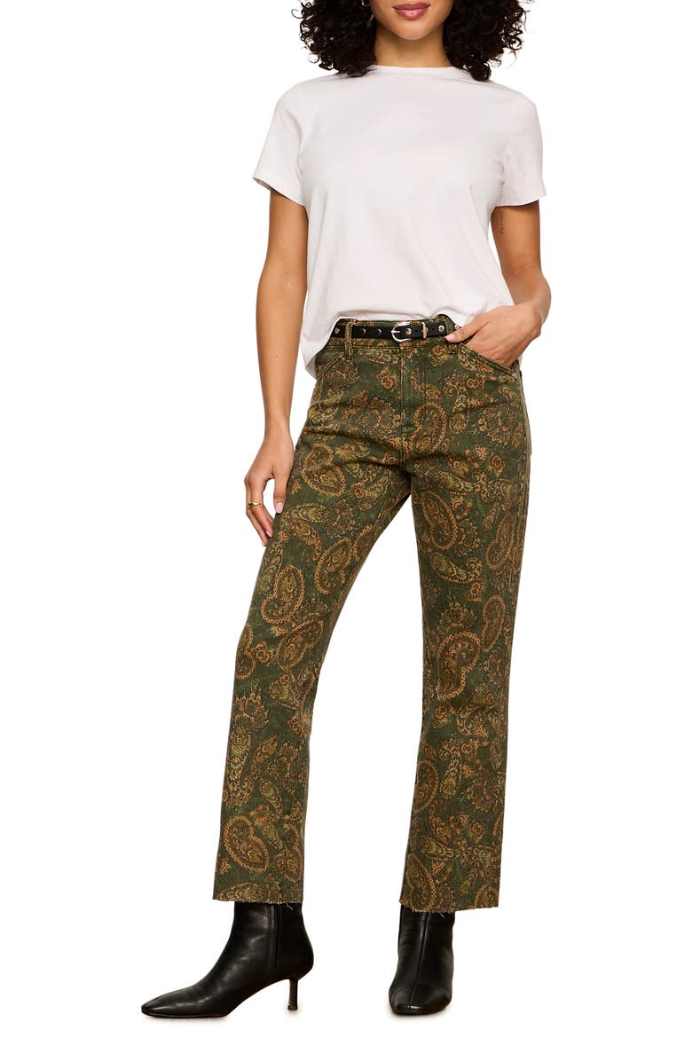 Cadence '90s Paisley High Waist Raw Hem Crop Straight Leg Jeans, Alternate, color, WASHED DECO GREEN