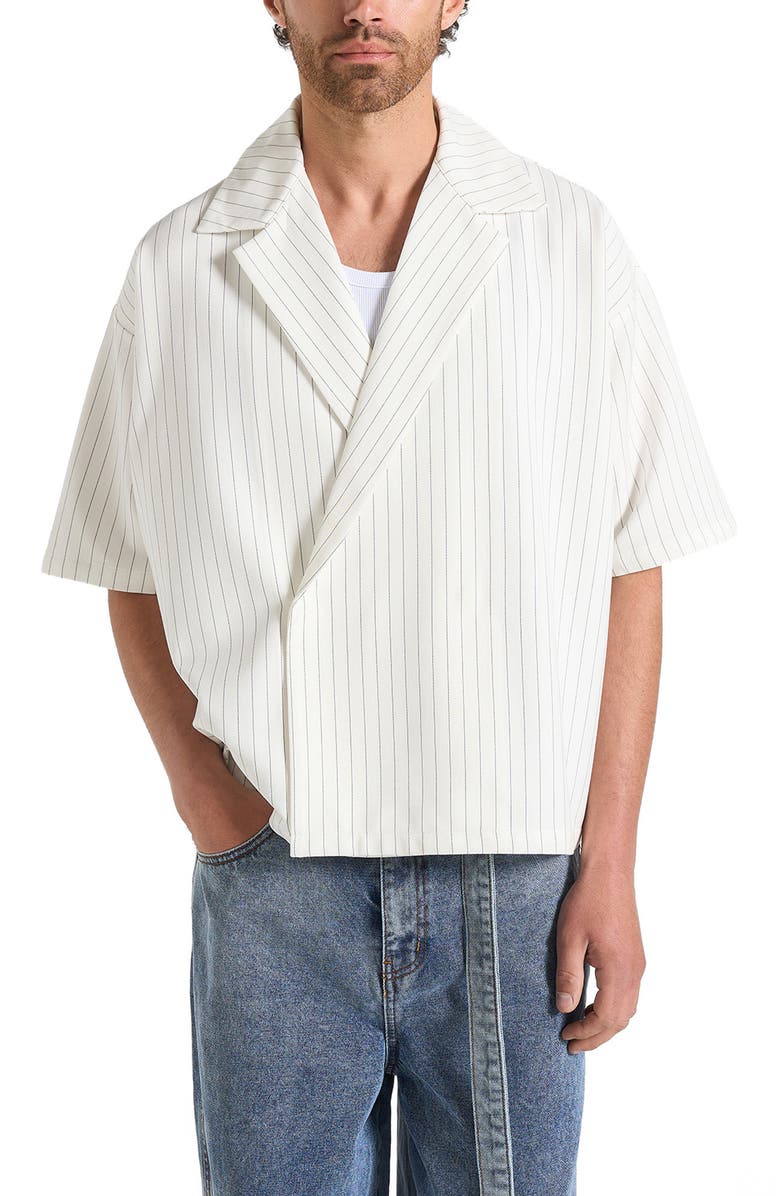 Manière De Voir Abel Boxy Pinstripe Double Breasted Shirt, Alternate, color, White