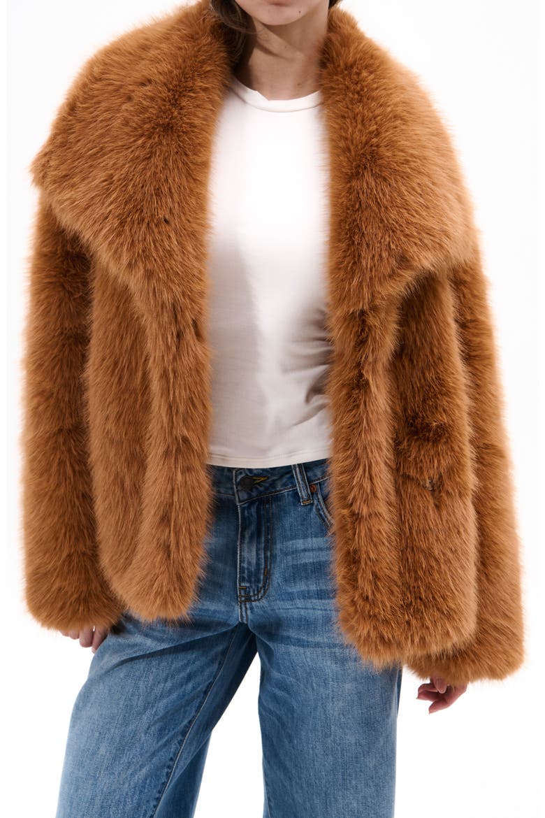 Regina Faux Fur Jacket, Alternate, color, TAN