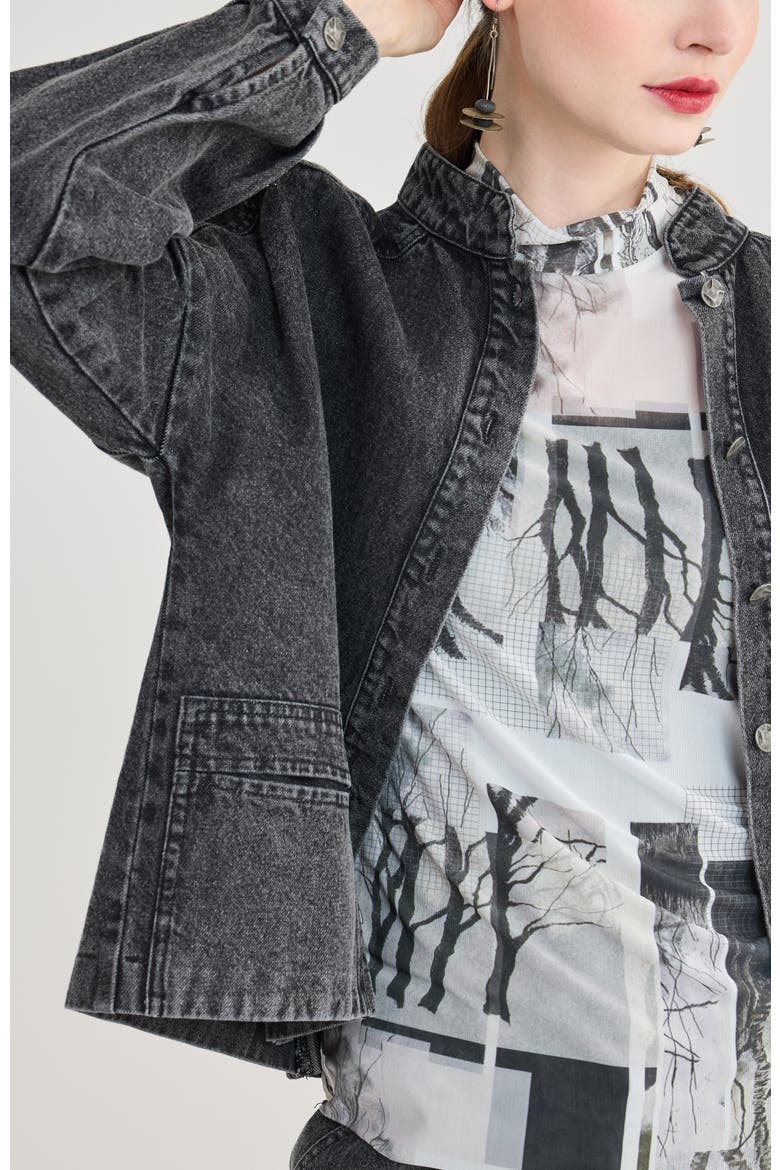 Cleo Pleated Denim Jacket, Alternate, color, Black