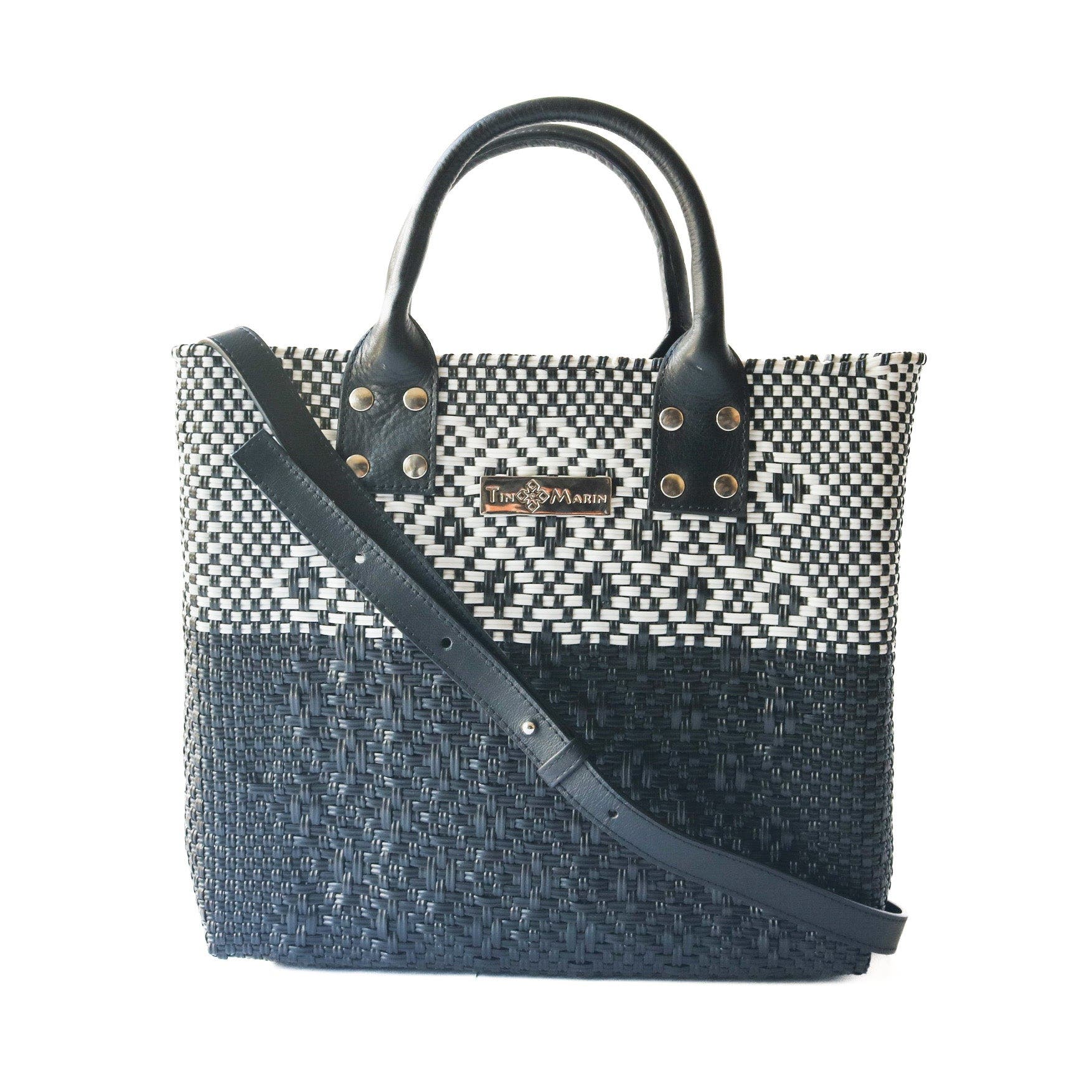 Tin Marin Black Large Woven Crossbody Bag, Alternate, color, Black Leather Straps