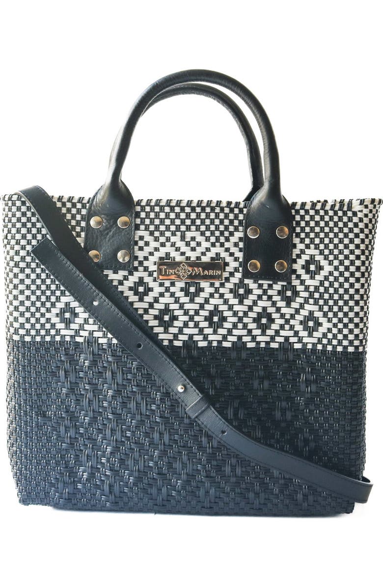 Tin Marin Black Large Woven Crossbody Bag, Alternate, color, Black Leather Straps