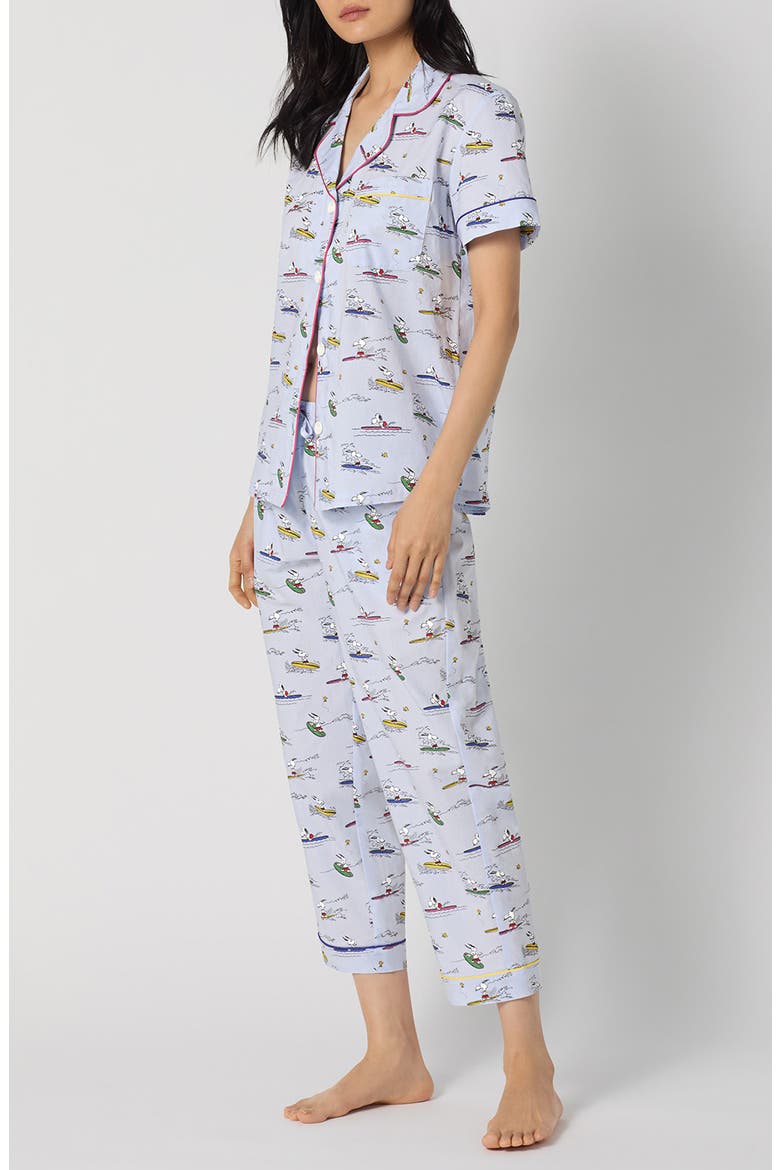 Print Stretch Organic Cotton Jersey Crop Pajamas, Alternate, color, CATCH A WAVE SNOOPY