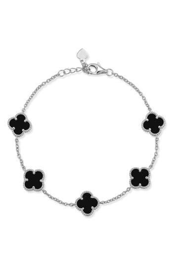 Chloe & Madison Chloe And Madison Onyx Clover Station Bracelet In Silver