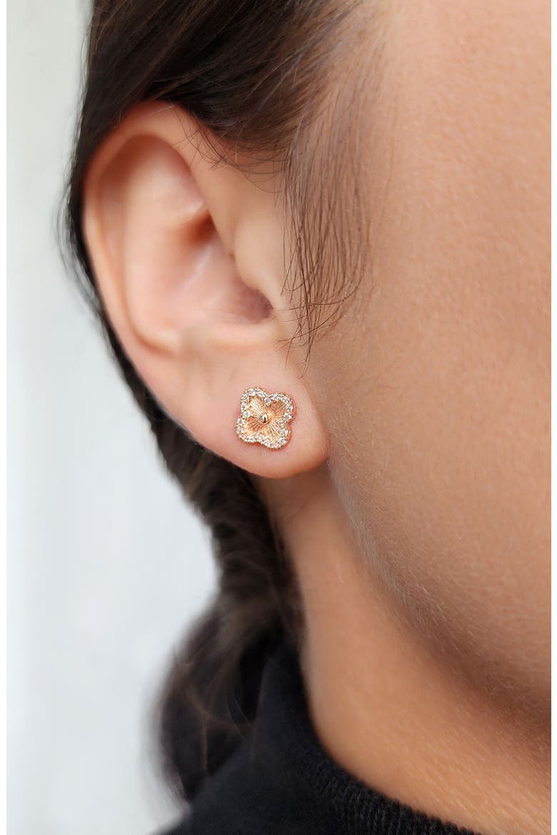 Pave CZ Clover Stud Earrings, Alternate, color, PINK