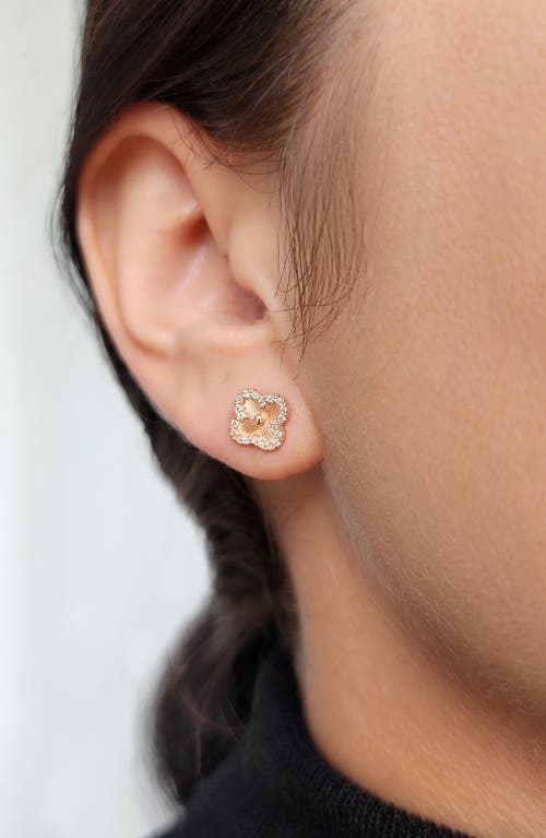 Adornia 14k Rose Gold Plated Button Clover Cz Halo Stud Earrings In Pink