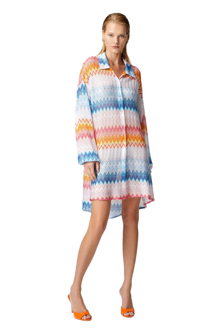 Oversized Shirt In Zig Zag Lamé Viscose Blend, Alternate, color, Multicoloured