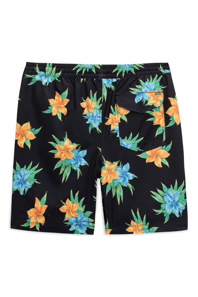 Glow Floral Volley Swim Shorts, Alternate, color, BLACK