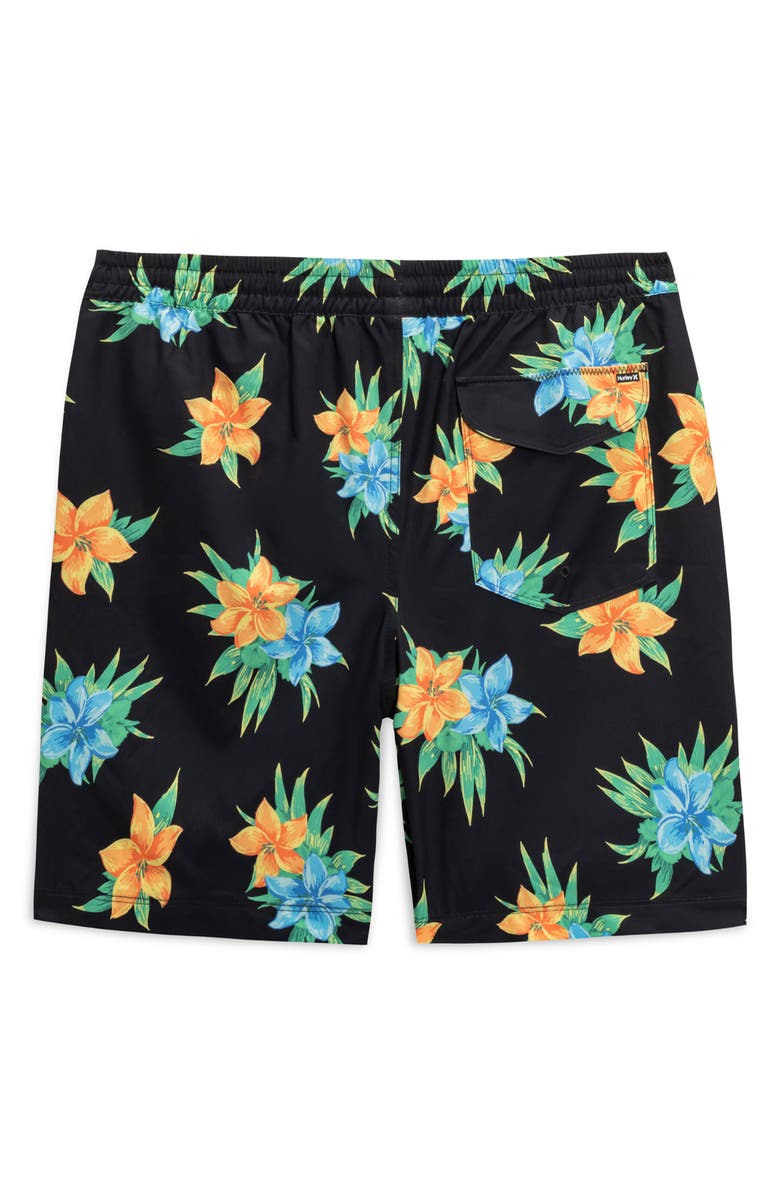 Hurley Glow Floral Volley Swim Shorts, Alternate, color, Black
