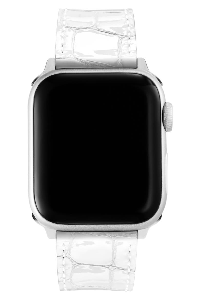 Croc Embossed Patent Leather 20mm Apple Watch® Watchband, Alternate, color, WHITE