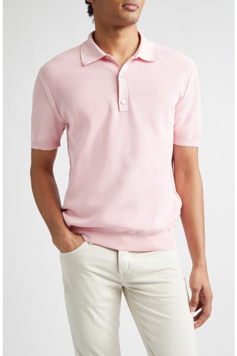Silk & Cotton Piqué Polo, Main, color, ROSEBLOOM