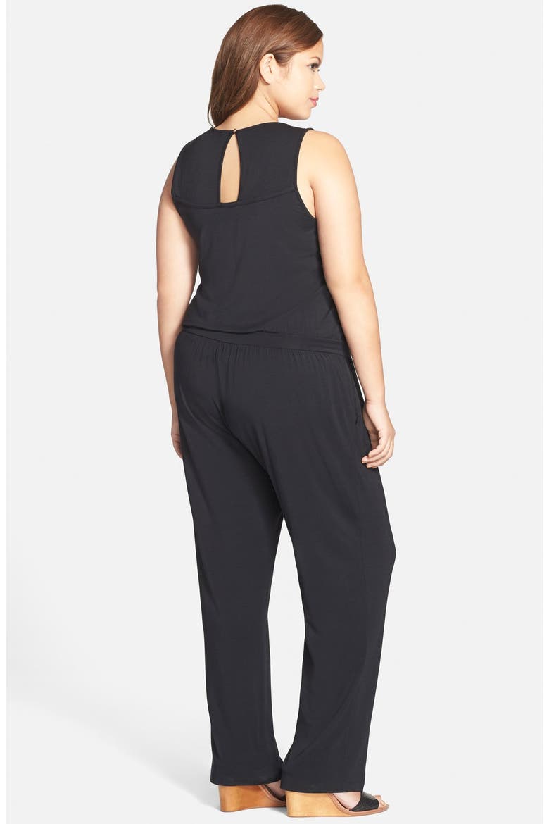 'Taryn' Print V-Neck Jumpsuit, Alternate, color, BLACK