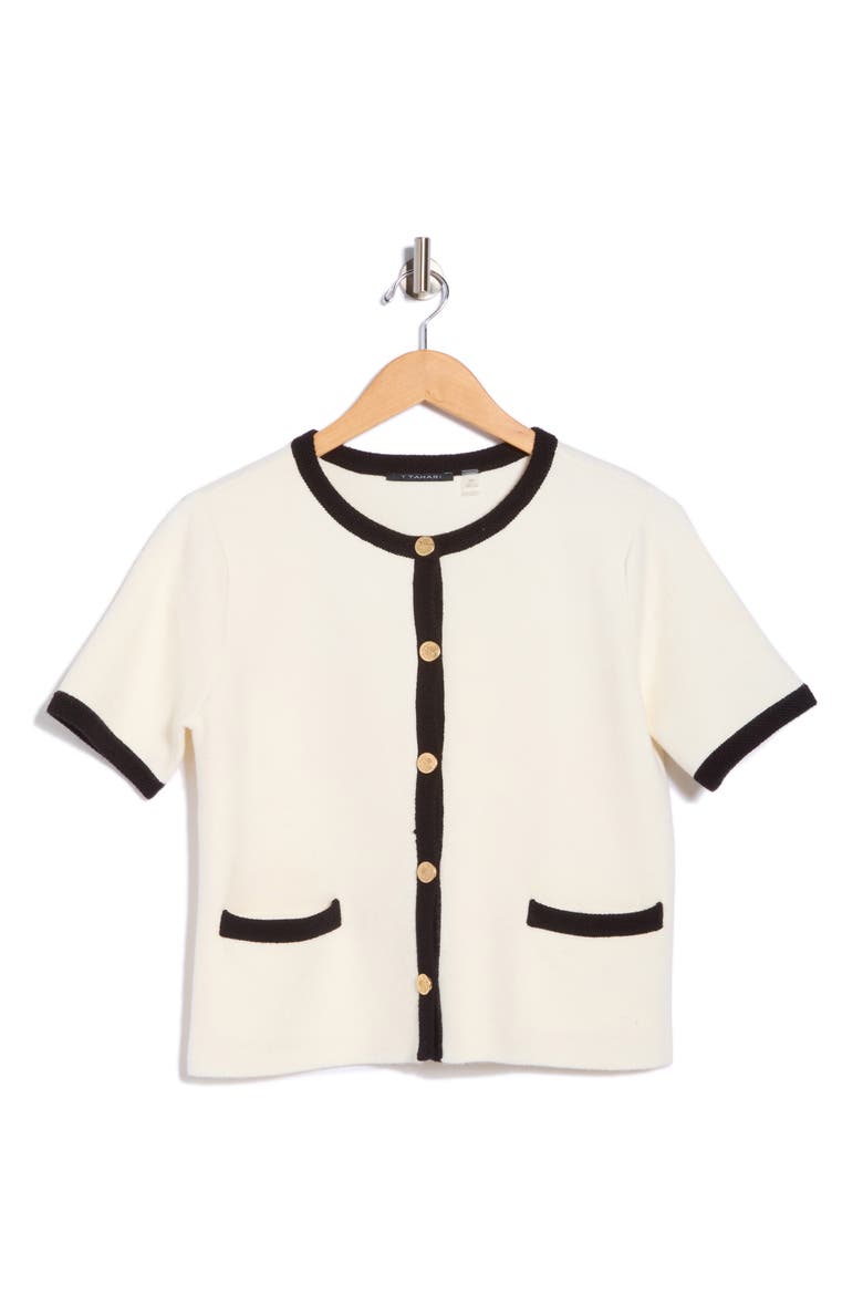 Button Sweater, Alternate, color, IVORY/ BLACK