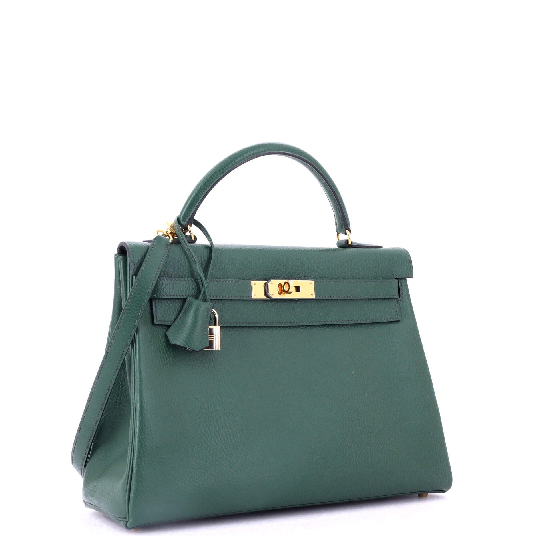 Pre-Owned Hermes Kelly Handbag Green Ardennes with Gold Hardware 32, Alternate, color, Vert