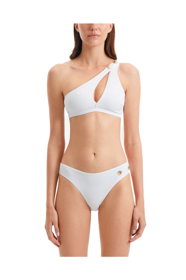 Eyre One Shoulder Textured Bikini Top, Main, color, White