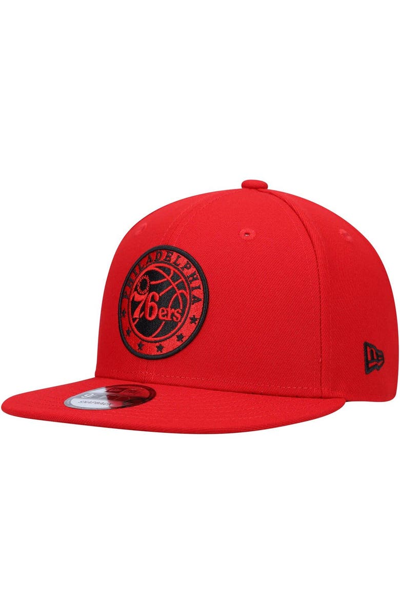 New Era Men's New Era Red Philadelphia 76ers Logo 9FIFTY Snapback Hat, Main, color, 