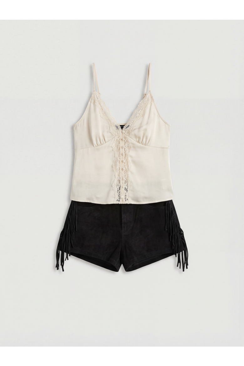 Real Suede Fringe Shorts, Alternate, color, Black
