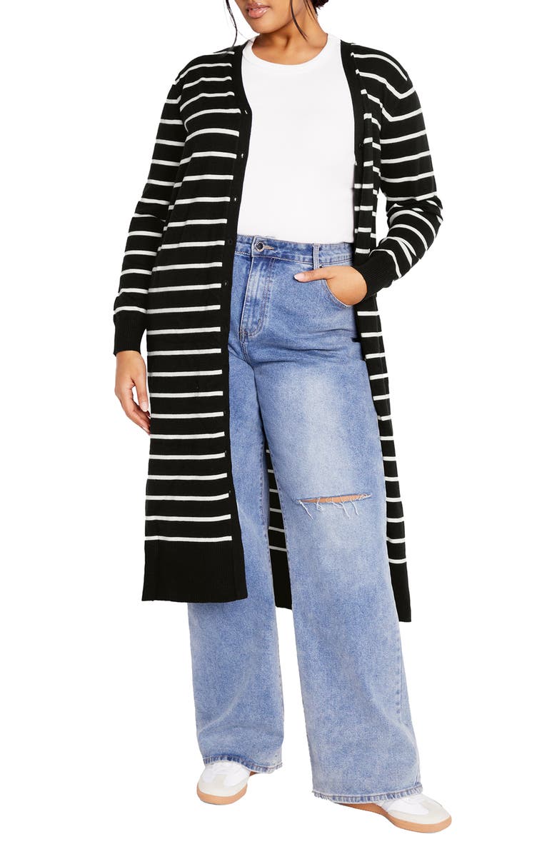 City Chic Josie Stripe Cardigan, Main, color, 