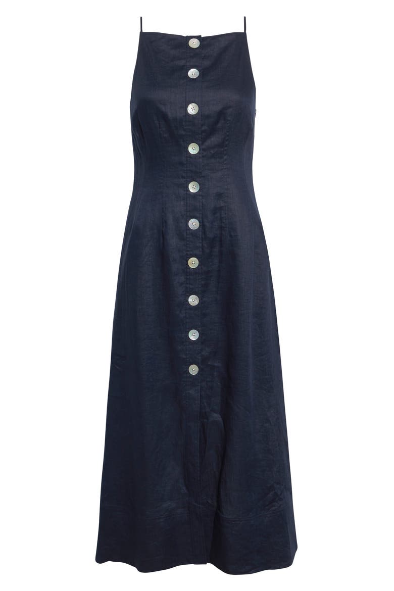 Georges Linen Button-Up Midi Sundress, Alternate, color, NAVY