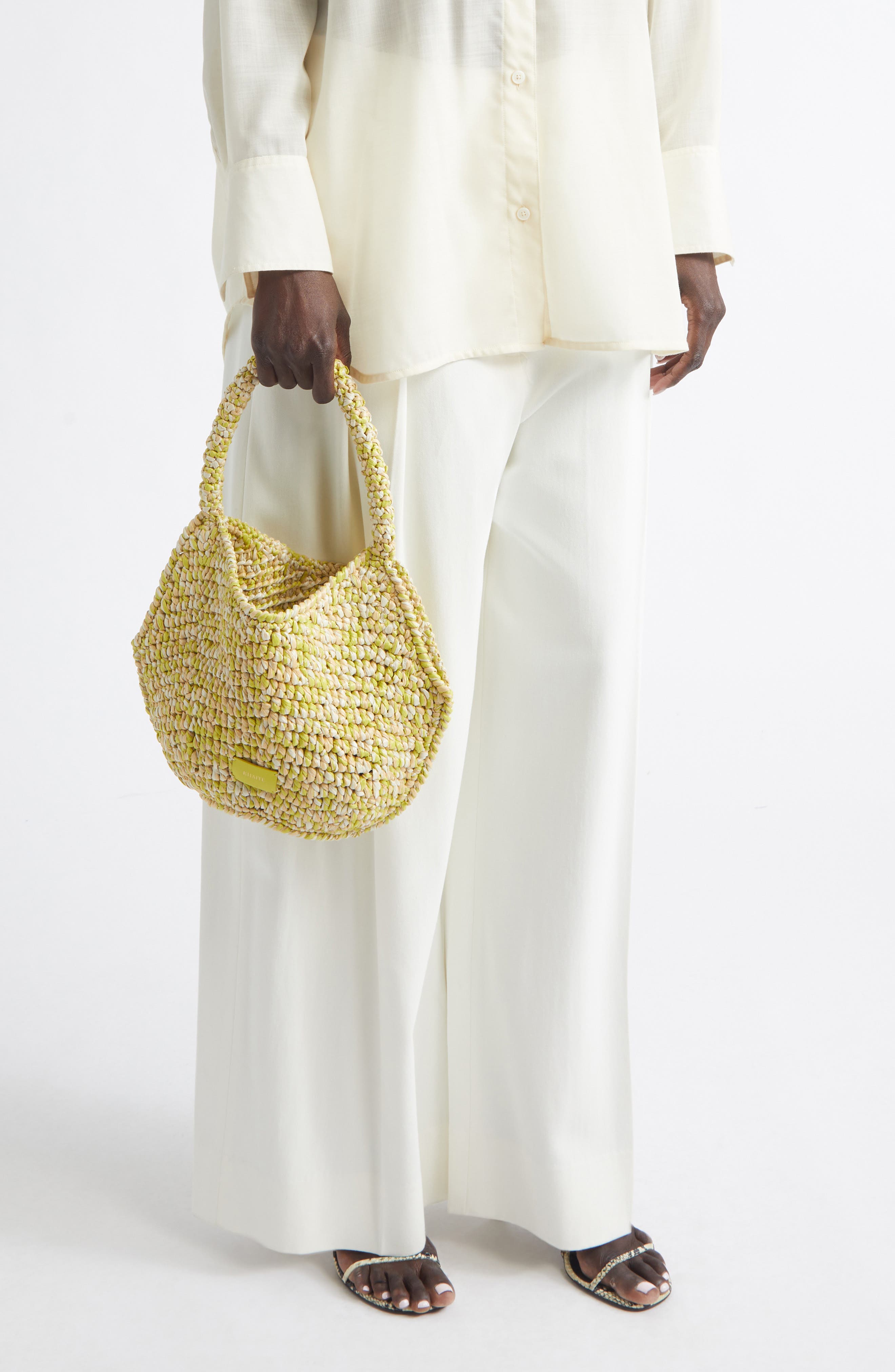 Mini Lotus Raffia Tote, Alternate, color, CITRON / WHITE