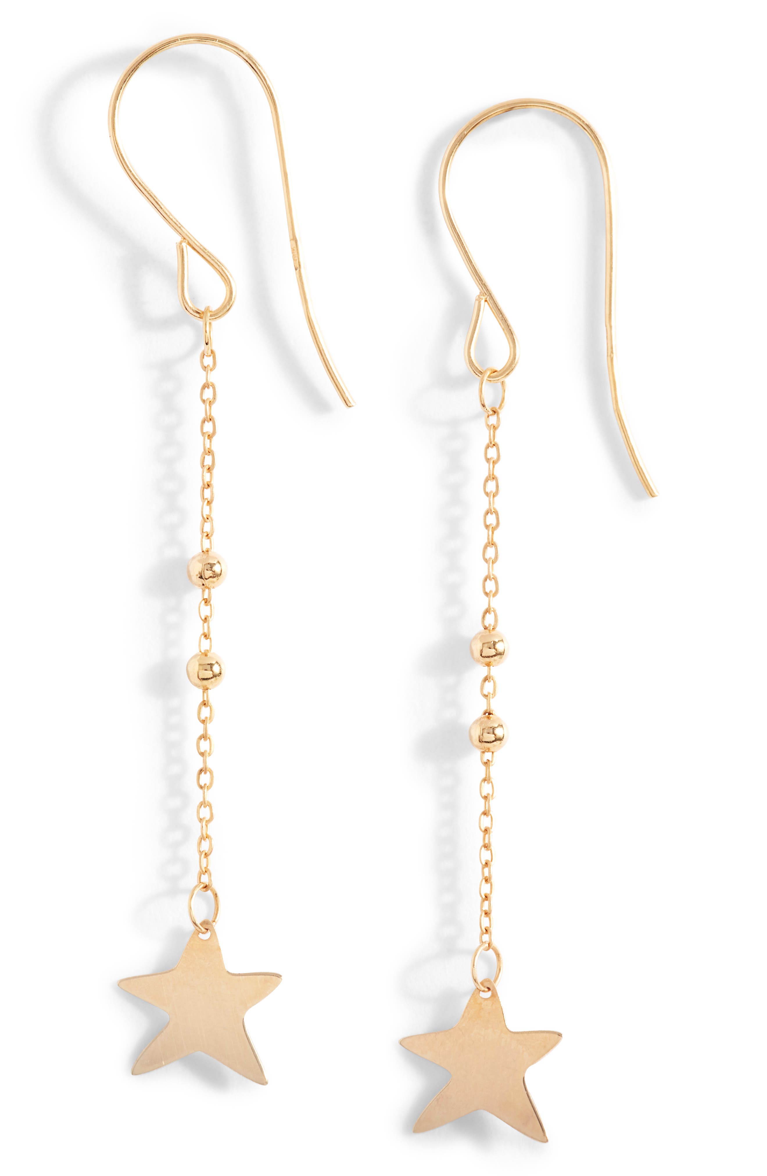 14K Gold Star Drop Earrings