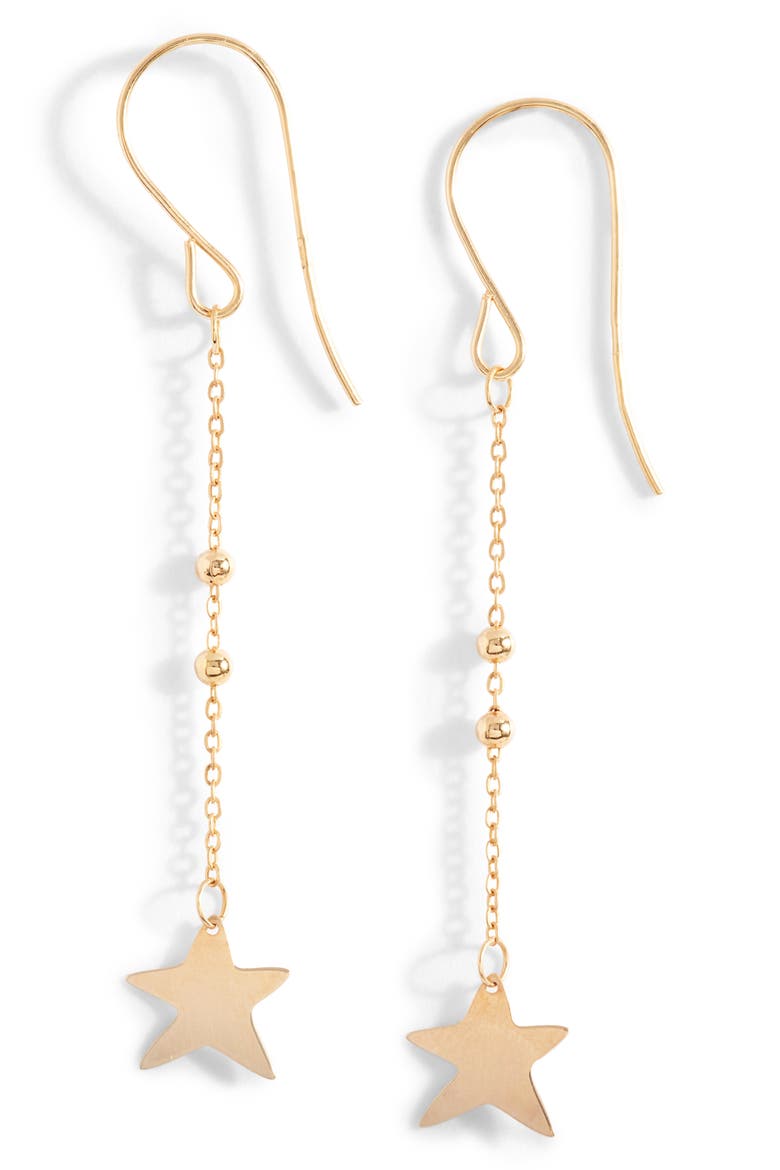 14K Gold Star Drop Earrings, Main, color, 14KYG