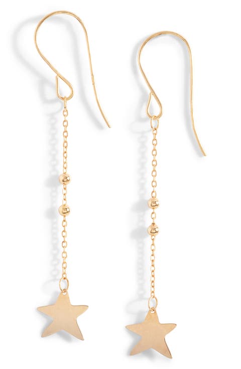 14K Gold Star Drop Earrings