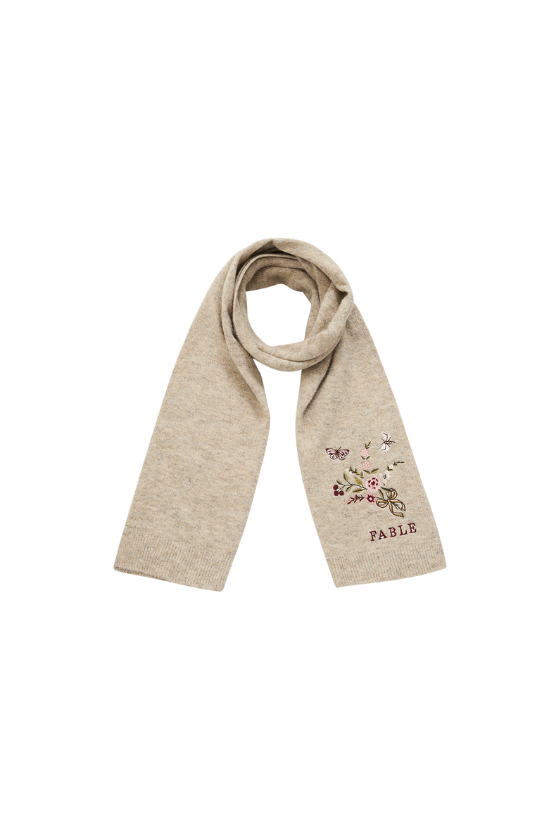 Eve Floral Embroidered Knitted Scarf, Main, color, Oat