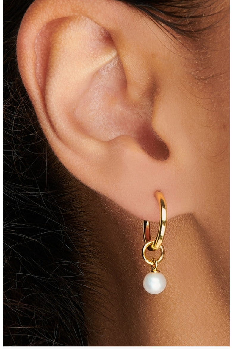 Tiny Pearl Hoop Earrings, Alternate, color, Gold / Cream